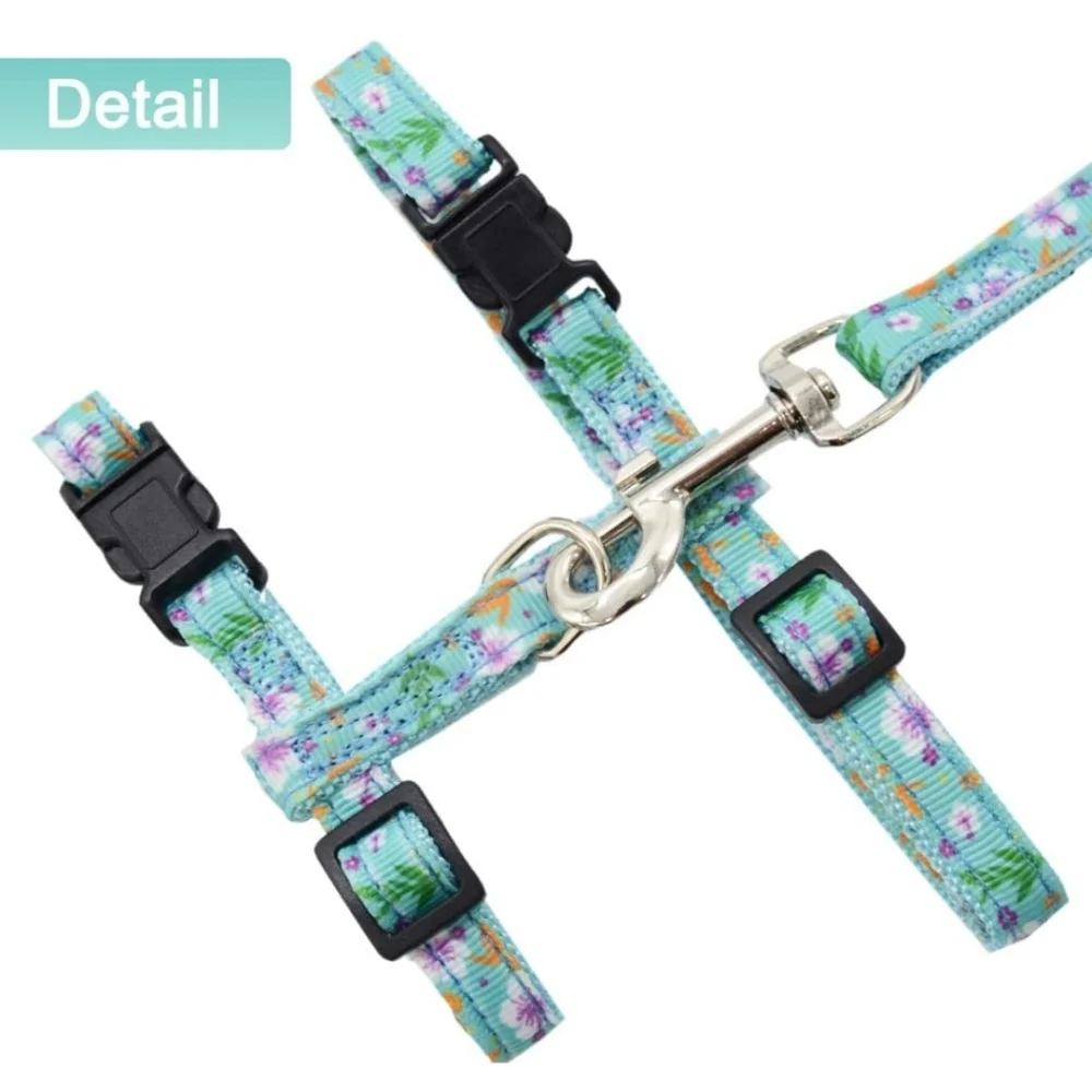 Cat Harness and Leash Set Adjustable H-Style Harness Floral Pattern